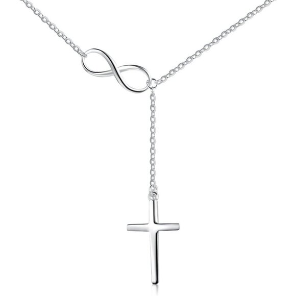 925 Sterling Silver Cross Infinity Pendant Necklace for Women Adjustable 16-20